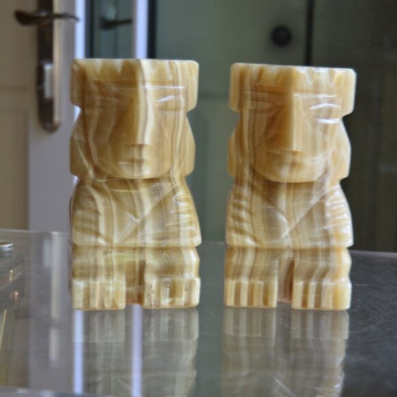 None Other - Aztec North American Onyx Aragonite Hand Carved Solid Pair Of Bookends